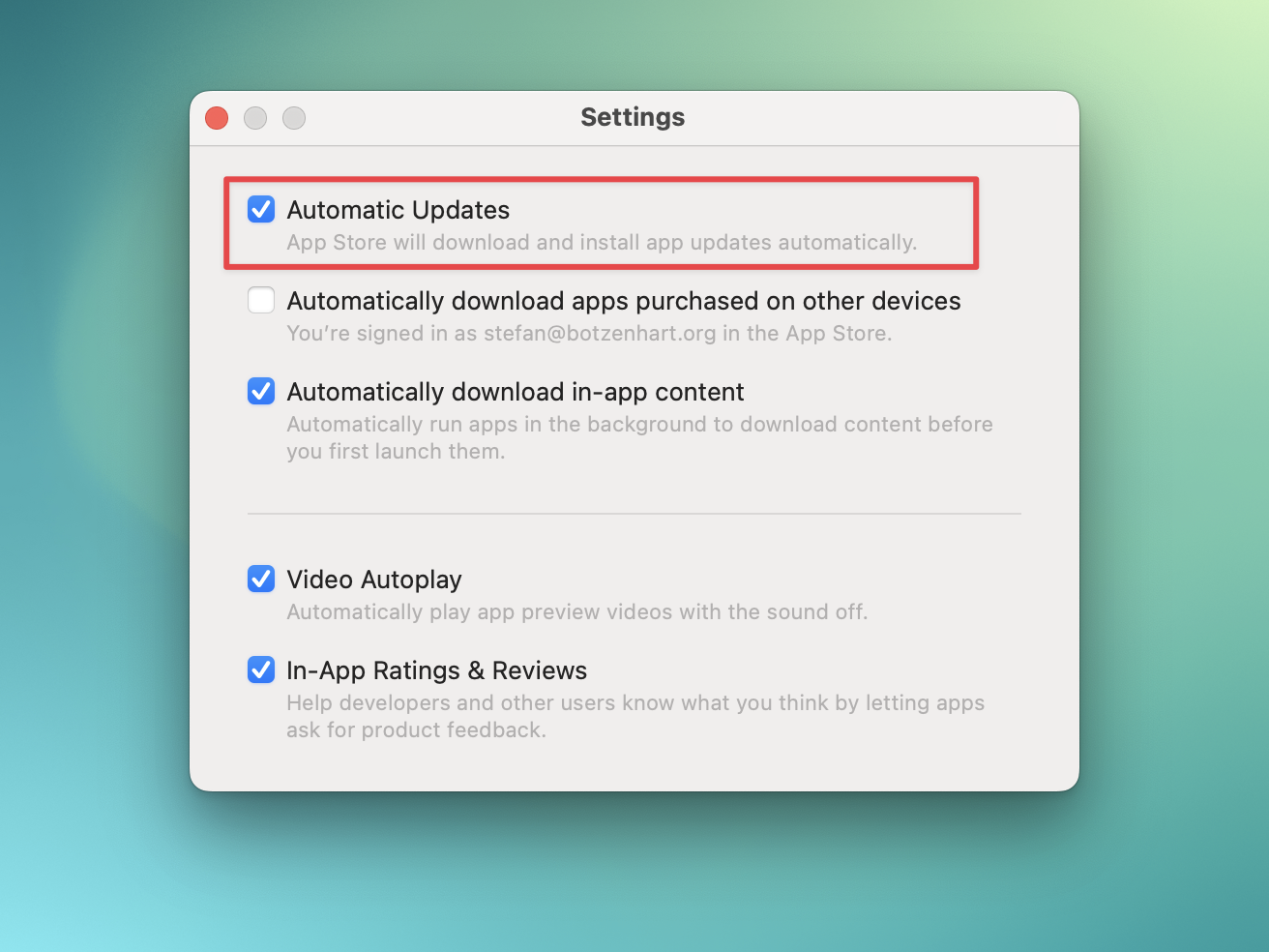 macOS App StoreVS settings for automatic updates